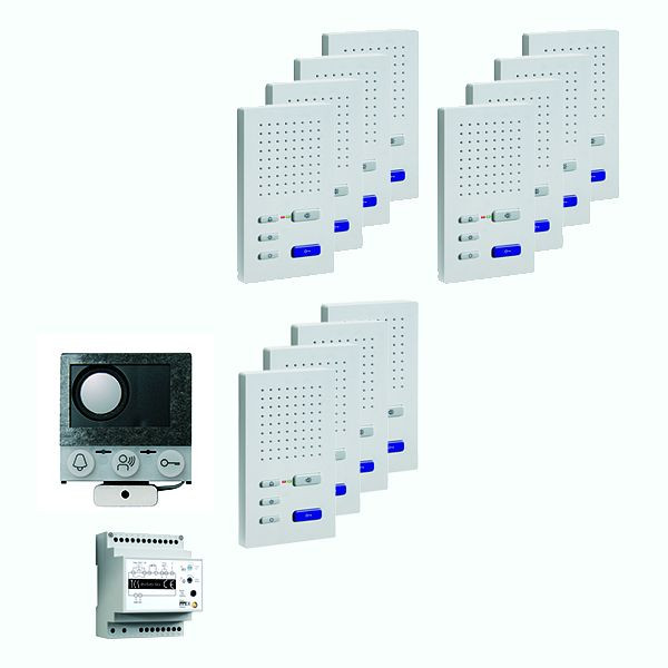 TCS audio : pack installation pour 12 logements, avec haut-parleur intégré ASI12000 + 12x haut-parleur mains libres ISW3030 + boîtier de commande BVS20, PAIF120/004