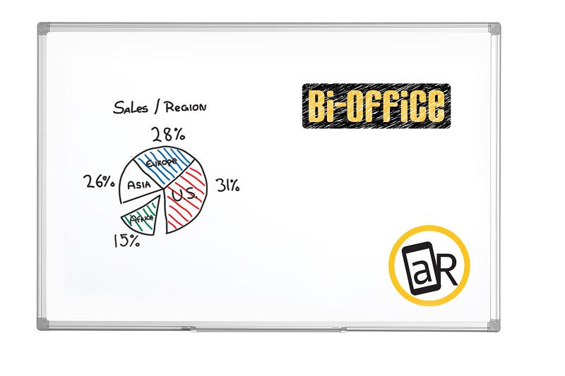 Tableau blanc émaillé Bi-Office Maya avec cadre en aluminium et dos en métal 200x100cm, CR1306170