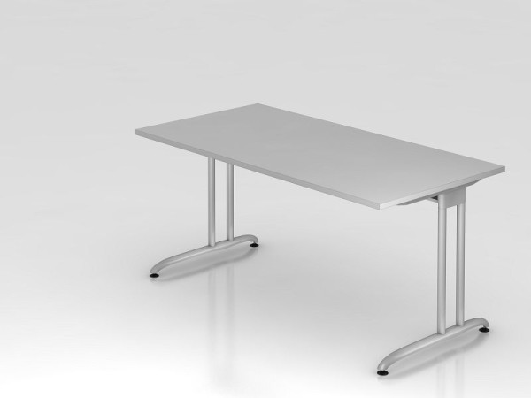Bureau Hammerbacher pied C 160x80cm gris, chemin de câbles horizontal, hauteur de travail 72 cm, VBS16/5/S