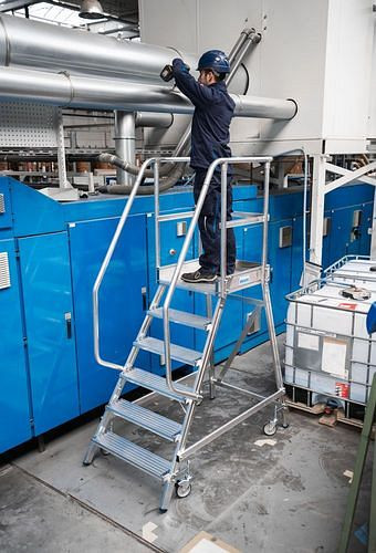 Échelle à plateforme Krause en aluminium, mobile, 6 marches, grimpable d'un côté, conformément à EN 131-7, 312167