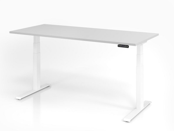 Bureau Hammerbacher XDKB19, 180 x 80 cm, plateau : gris, épaisseur 25 mm, chant épais en ABS, forme rectangulaire, blanc, VXDKB19/5/W