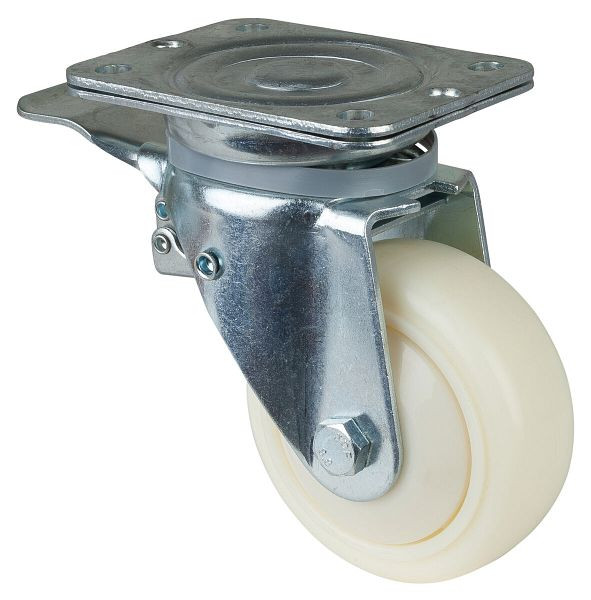 BS Rolls Roulette robuste avec frein, largeur 50 mm, Ø125 mm, jusqu'à 450 kg, bande de roulement/corps de roue couronné plastique, roulement à billes, N120.B15.128