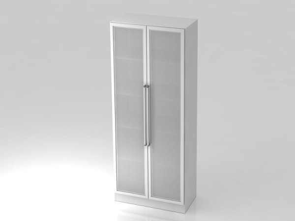 Vitrine Hammerbacher 5OH, panneau de base, poignée chromée blanc/argent, 80x42x200,4 cm (LxPxH), V7100G/W/S/CE