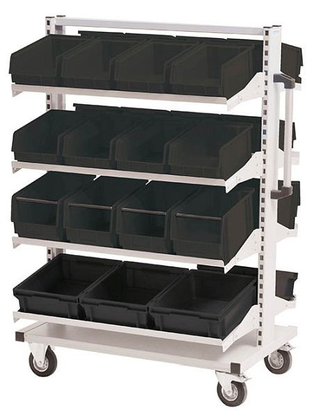 Chariot multifonction Bedrunka+Hirth équipé d'une étagère en bas Avec 8 étagères inclinables, dimensions en mm (LxPxH) : 990 x 610 x 1450, ESD07.58.14