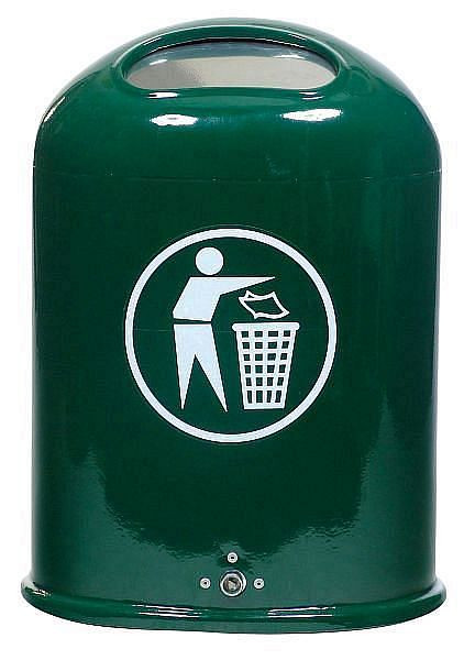 Poubelle ovale Renner, capacité d'environ 45 L, avec vidage par le bas, rabat à ressort à fermeture automatique dans la fente, vert mousse, 7034-00PB 6005