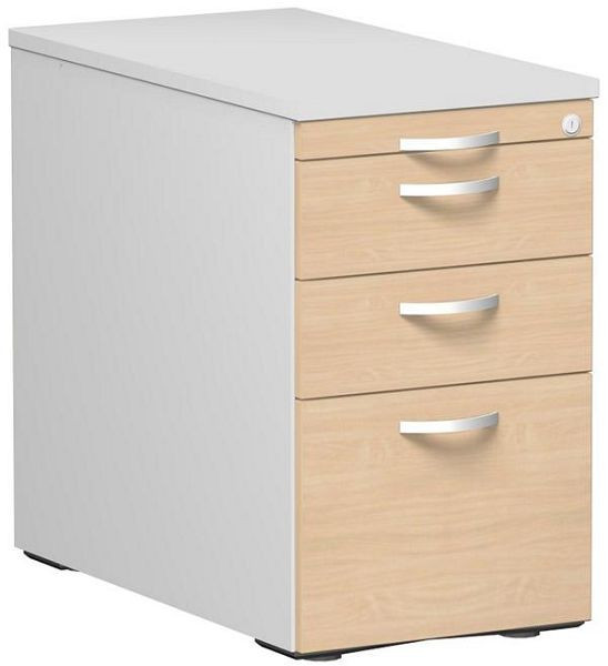 geramöbel conteneur debout avec dossiers suspendus et 2 tiroirs en métal, guide de tiroir à roulettes en métal, 438x800x720, hêtre/gris clair/gris clair, N-0308HR1-BLL