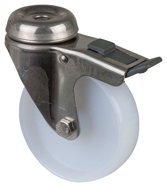 Rouleaux BS rouleau d'appareil en acier inoxydable avec frein, largeur 27 mm, Ø100 mm, jusqu'à 90 kg, bande de roulement/corps de roue en plastique, palier lisse, lot de 2, G121.A90.100