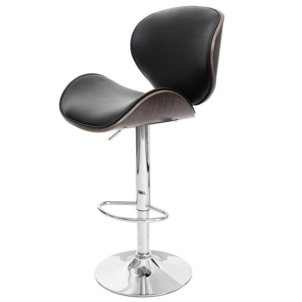 Tabouret de bar Mendler Foxrock, chaise de bar, design rétro en bois courbé, gris, cuir synthétique noir, 62879