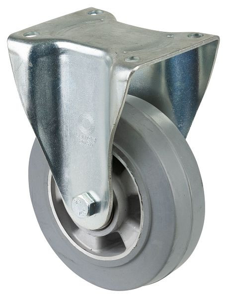 Roulette robuste BS Wheels, roulette fixe, largeur de roue 50 mm, Ø roue 160 mm, capacité de charge 300 kg, bandages élastiques gris, aluminium, roulements à billes, N110.B83.160