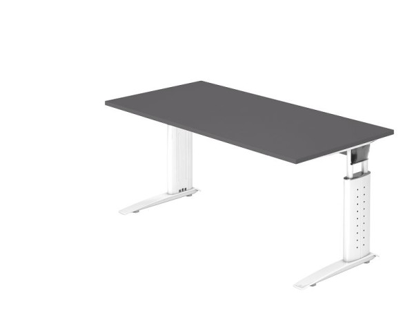Bureau Hammerbacher pied C 160x80cm graphite/blanc, hauteur de travail 68-86 cm réglable, VUS16/G/W