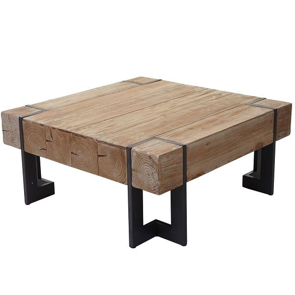 Table basse Mendler HWC-A15, table de salon, bois de sapin massif rustique, couleur naturelle 60x60cm, 61765