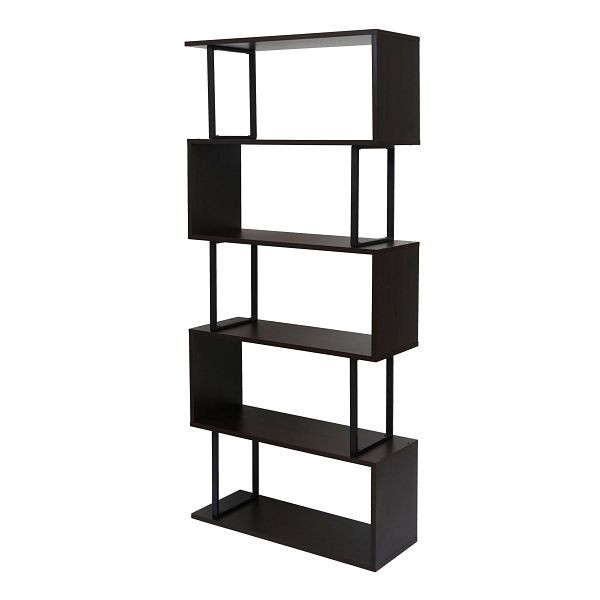 Bibliothèque Mendler HWC-A27, étagère autoportante, étagère de salon, 183x80cm Structure 3D 5 niveaux, marron foncé, métal noir, 75020