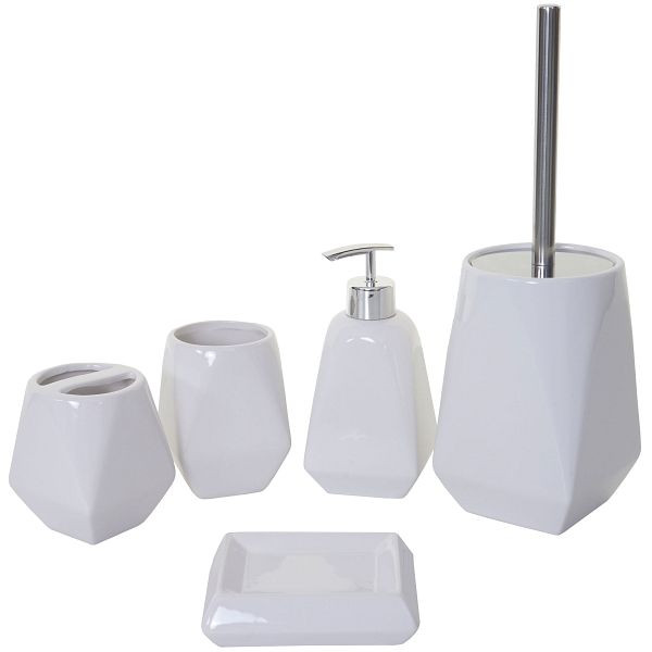 Ensemble de salle de bain 5 pièces Mendler HWC-C71, ensemble de toilette, ensemble de salle de bain, accessoires de salle de bain, céramique, blanc, 61680