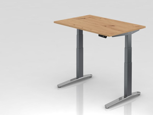 Bureau Hammerbacher XBHM12, 120 x 80 cm, plateau : chêne noueux, épaisseur 25 mm, chant épais en ABS, forme rectangulaire, graphite poli, VXBHM12/R/GC