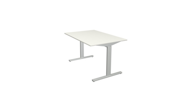Bureau Kerkmann forme 2 - L 1200 x P 800 x H 700-820 mm avec pied en T en aluminium argent, blanc, 11020410