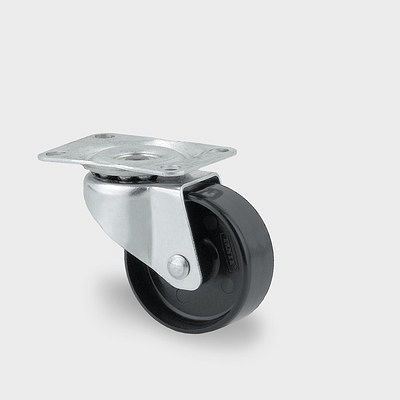 Roulette pivotante TENTE-ROLLEN, roue Ø 50 mm, capacité de charge 40 kg, hauteur hors tout 66 mm, fixation plaque, passivé bleu, 1430POI050P60-59X47