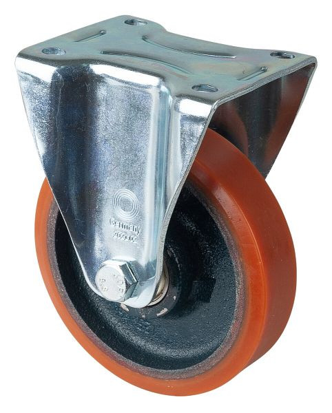 Rouleau de transport BS rollers, rouleau fixe, largeur de roue 30 mm, roue Ø 125 mm, capacité de charge 200 kg, polyuréthane coulé 95 Shore A, fonte, roulement à billes, LS410.C10.125