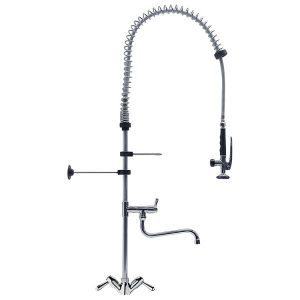 Douchette de prélavage monobloc Gastro-Inox équipée de leviers rotatifs et d'une grue pivotante, 1200mm, haute performance, 402.106