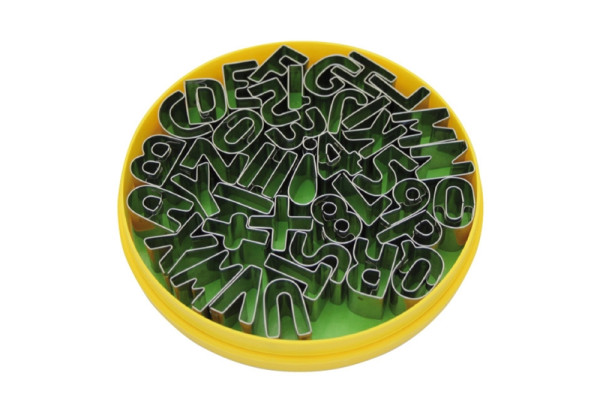 Set d'emporte-pièces décor Schneider "Lettres et chiffres", 40 pièces, hauteur : 25 mm, acier inoxydable, 199660