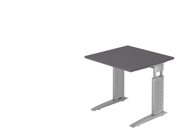 Bureau Hammerbacher pied C 80x80cm graphite/argent, hauteur de travail 68-86 cm réglable, VUS08/G/S