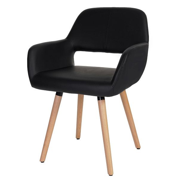 Chaise de salle à manger Mendler HWC-A50 II, chaise de cuisine, design rétro des années 50, simili cuir, noir, pieds légers, 48432