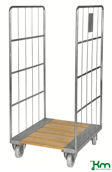 Conteneur mobile Kongamek avec plancher en bois, 2 roulettes pivotantes et 2 roulettes fixes avec frein, 800 x 710 x 1600 mm, maillage 150 x 320 mm, KM84B