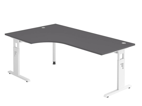 Table d'angle Hammerbacher pied C 200x120cm 90° graphite/blanc, forme d'angle 90°, peut être montée à gauche ou à droite, hauteur de travail 65-85 cm, VOS82/G/W