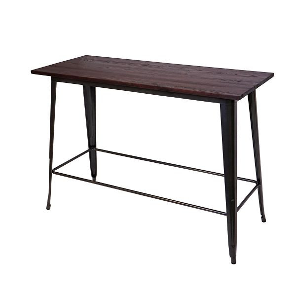 Table de bar Mendler HWC-H10, table haute comptoir, bois d'orme design industriel 106x147x60cm vintage brun noir, 72494