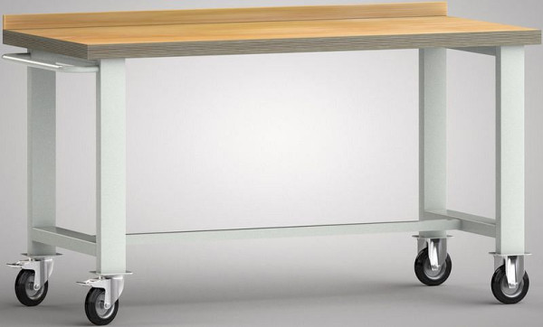 Etabli mobile KLW - 1500 x 700 x 845 mm L x l x H, avec panneau en contreplaqué de hêtre 1500 x 700 x 45 mm, avec panneau arrière, WP800N-1500M45-X1890