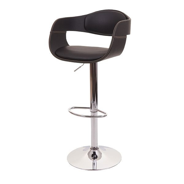 Tabouret de bar Mendler HWC-A47b, tabouret de comptoir de tabouret de bar, design rétro, bois simili cuir, noir, 94637