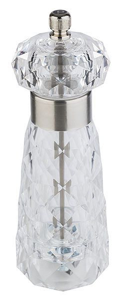 Moulin à poivre APS -DIAMOND-, Ø 6 cm, hauteur : 18 cm, acrylique, acier inoxydable, mat, couleur : transparent, broyeur en acier au carbone, 40553