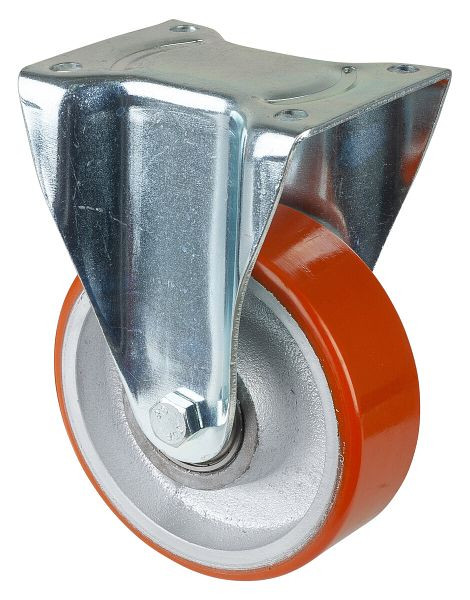 Roues BS Roulette robuste, roulette fixe, largeur de roue 50 mm, Ø roue 150 mm, capacité de charge 600 kg, polyuréthane coulé 95 Shore A, fonte, roulement à billes, N110.C10.154