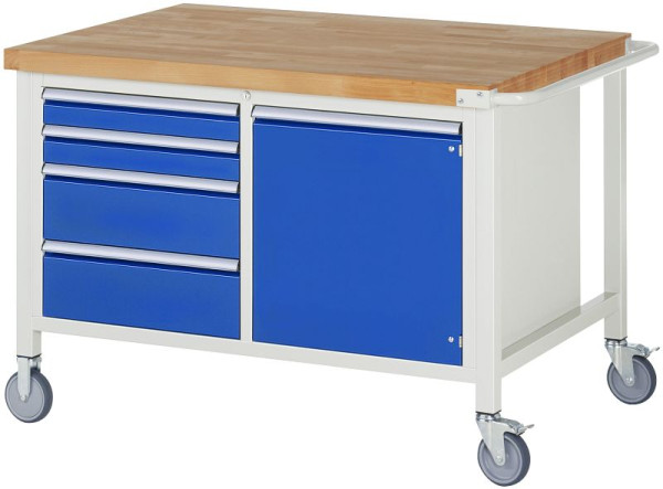 Etabli mobile RAU 8000 - modèle 8470, L1250xP900xH880-1080mm, conteneur double structure, gauche : 2xH90 2xH180mm, droite : porte battante, 05-8470A2-129B4H.11