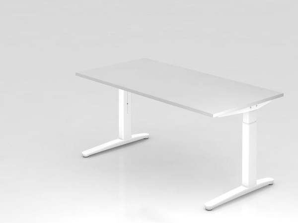 Bureau Hammerbacher pied C 160x80cm blanc/blanc, coulisses en aluminium blanc, VXB16/W/WW