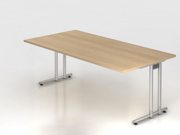 Bureau Hammerbacher pied C 200x100cm chêne/argent, hauteur de travail 72 cm, VNS2E/E/S
