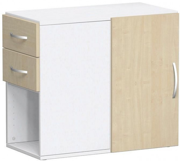 armoire complémentaire geramöbel avec tiroirs, porte tournante avec amortisseur de porte, utilisable à gauche ou à droite, avec pieds réglables, 420x820x720, érable/blanc, S-381300-AW
