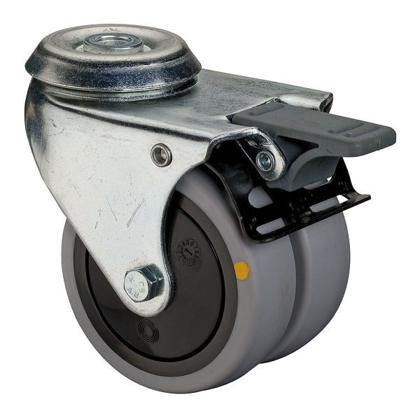 Rouleaux BS Appareil double rouleau avec frein, largeur 2x24 mm, Ø75 mm, 80 kg, caoutchouc gris, conducteur d'électricité, roulement à billes, lot de 2, B121.A89.075