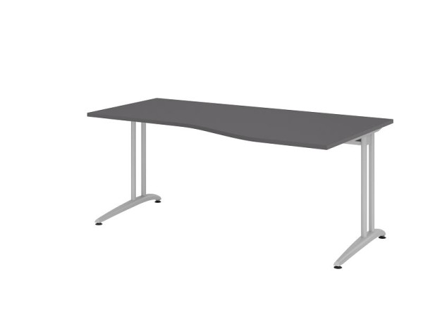 Bureau Hammerbacher pied C 180x100/80cm graphite, chemin de câbles horizontal, hauteur de travail 72 cm, VBS18/G/S