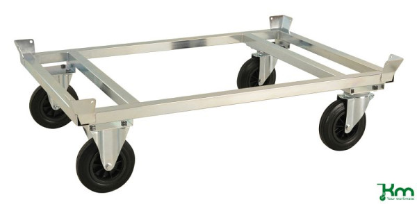 Kongamek Transpalette galvanisé avec porte-palette, 2 roulettes fixes et 2 roulettes pivotantes en caoutchouc plein avec freins, hauteur de plate-forme 305 mm, KM217-EPB