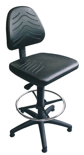Bedrunka+Hirth chaise de travail PU noir, inclinaison de l'assise et du dossier, ressort à gaz de sécurité, piètement en plastique, hauteur d'assise 520 - 720 mm, 05.96.22