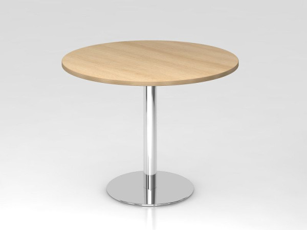 Table de réunion Hammerbacher 100 cm ronde chêne/chrome, structure chromée, VSTF10/E/C