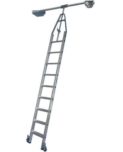 Escabeau Krause, étagère double, aluminium, mobile, avec système de rails, 9 marches, 257512
