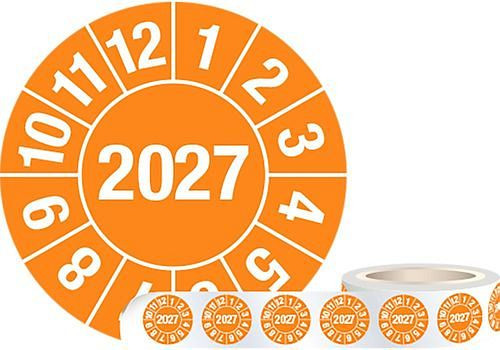 Etiquette de test DENIOS « 2027 », orange, feuille, 30 mm, UE : 1 rouleau de 1000 pièces, 290-144