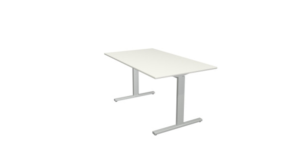 Bureau Kerkmann forme 2 - L 1400 x P 800 x H 700-820 mm avec pied en T en aluminium argent, blanc, 11021010