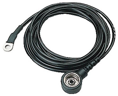 Câble de mise à la terre Bedrunka+Hirth pour revêtements de table/sol, 1 Mohm, résistance de sécurité, bouton-poussoir 10 mm/4 mm, œillet 3 m, E07.24.07