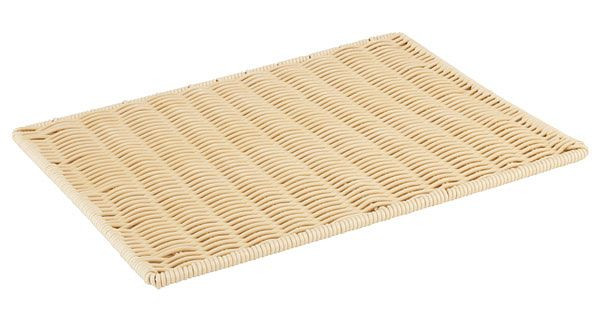Plateau de présentation APS, plat, 60 x 40 cm, hauteur : 1 cm, polypropylène, beige clair, avec fil inox, mesure de boulanger, 40297