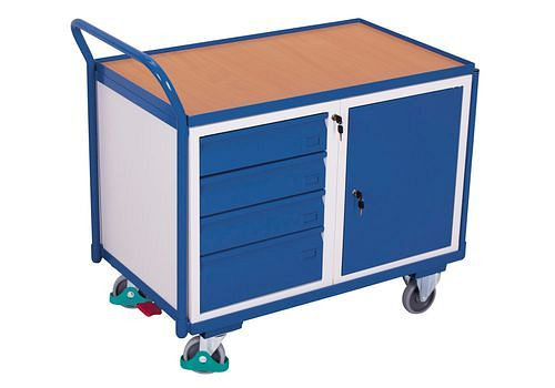 Desserte d'atelier DENIOS classic-line avec 1 espace de chargement, porte battante et 4 tiroirs, 1125 x 625 x 1010 mm, 271539