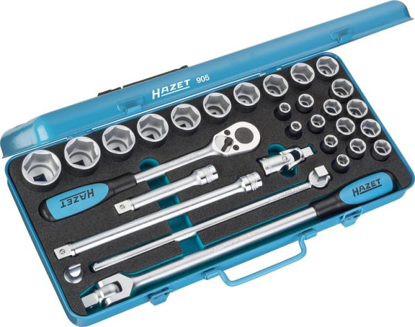 Jeu de clés à douilles Hazet, carré creux 12,5 mm (1/2 pouce), profil de traction à six pans creux, nombre d'outils : 30, 905