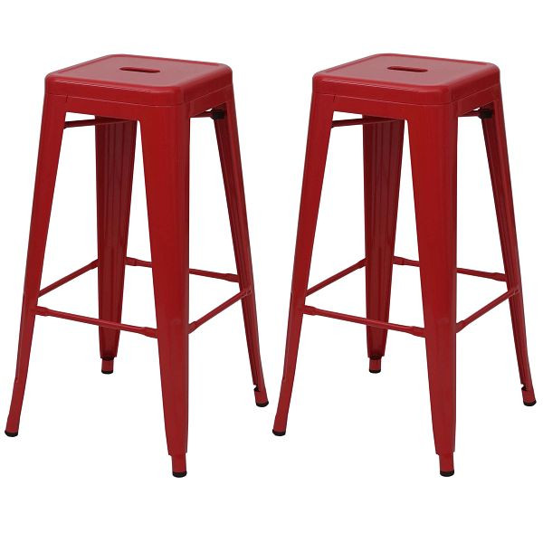 Mendler ensemble de 2 tabourets de bar HWC-A73, tabouret de comptoir de bar, design industriel en métal, empilable, rouge, 70802