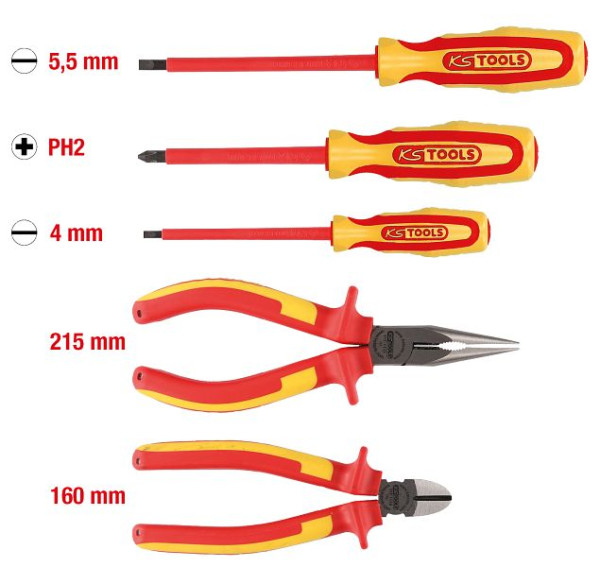 KS Tools Jeu de pinces et tournevis ERGOTORQUE VDE, 5 pièces, variante 1, 117.1170